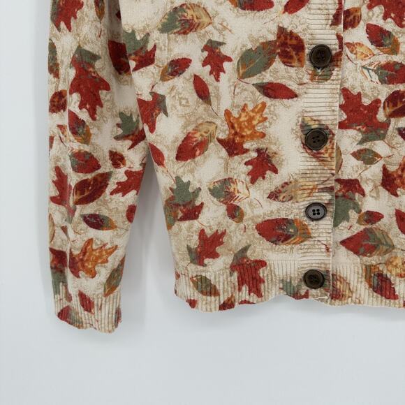 Christopher & Banks Cardigan Sweater Womens Medium Fall Leaf Print Button Front - Picture 3 of 9